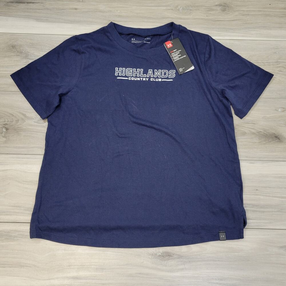 Under Armour T-Shirt Women's Large Navy Heatgear Highlands Country Club New